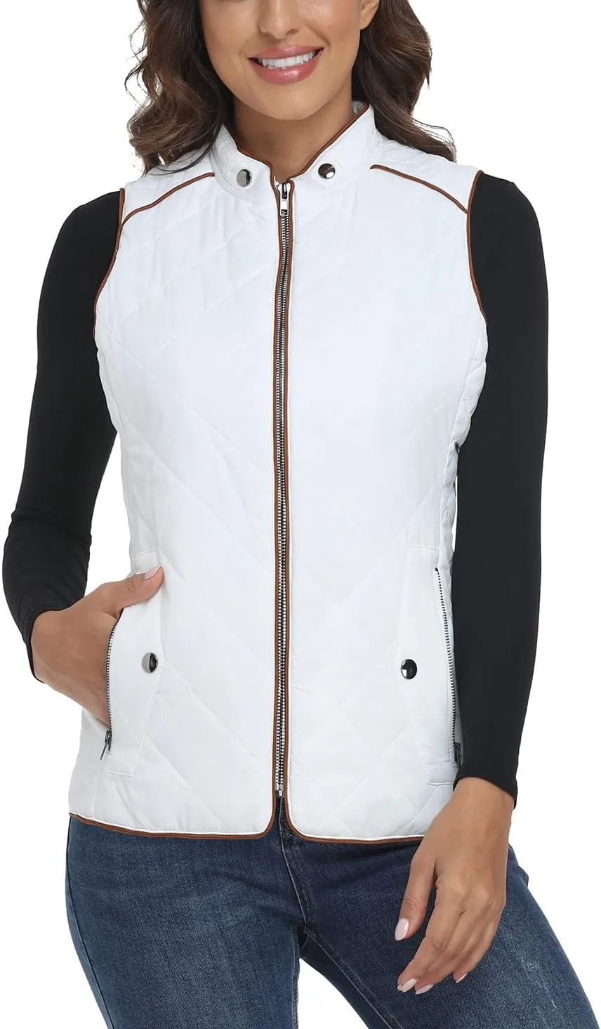 Anienaya Women's Quilted Vest Lightweight Padded Gilet Stand Collar Sleeveless Zip Up Puffer Warm Jacket w 2 Pocket