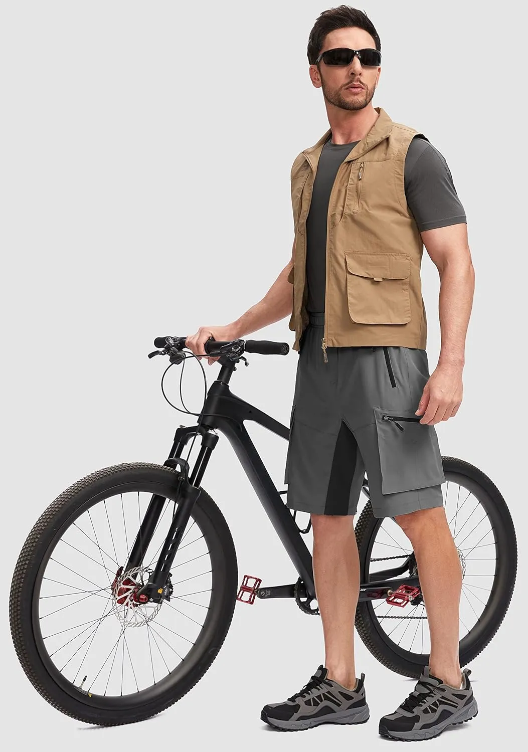 Bikewa Men's Mountain Bike Shorts 3D Padded Loose-fit Biking Riding Cycling Bicycle Biker Shorts Zipper Pockets
