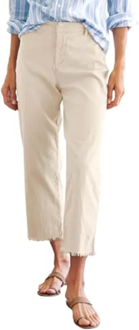 Cotton Linen Cropped Pants Women Straight Leg Capris Summer Business Casual Work Pants Ankle Length Chino Trousers