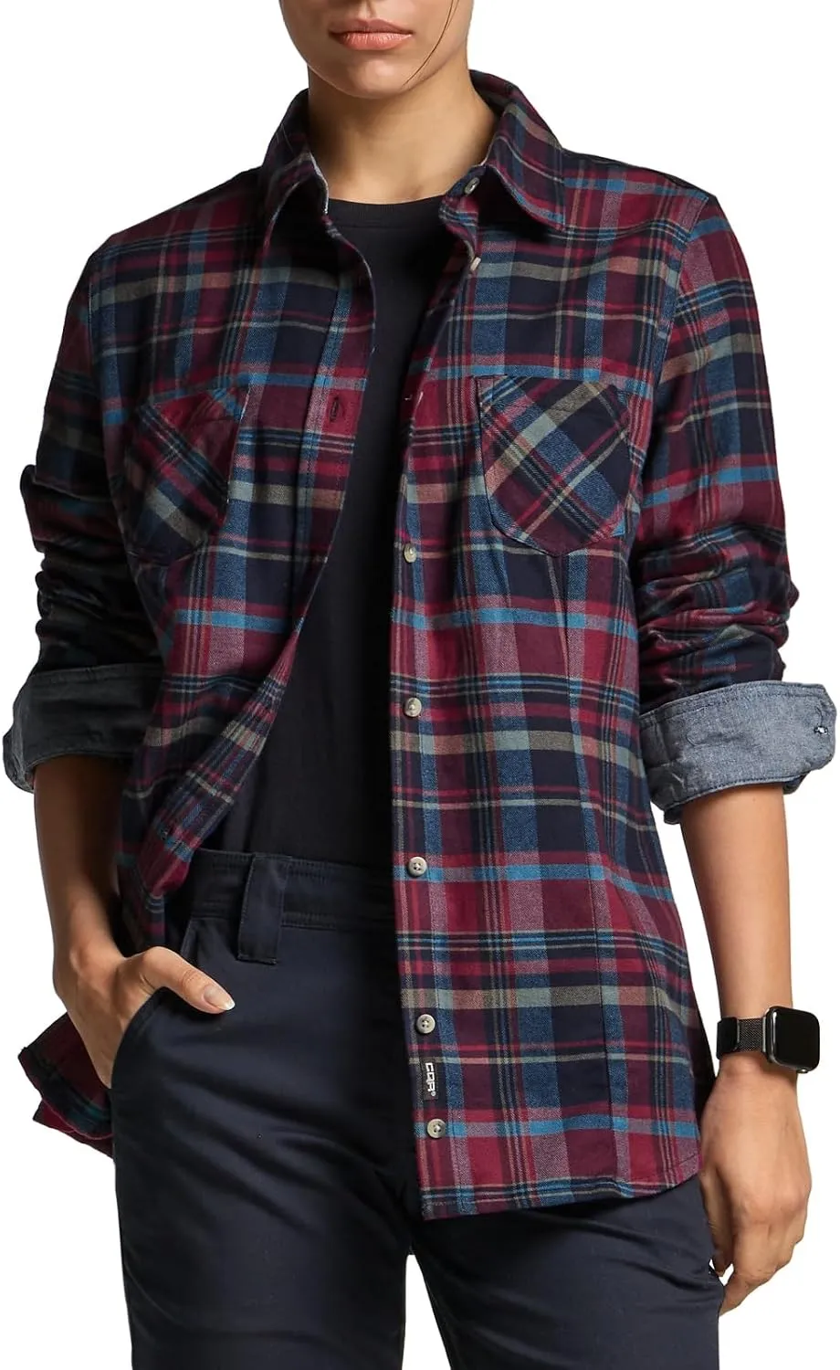 CQR Women's Plaid Flannel Shirt Long Sleeve, All-Cotton Soft Brushed Casual Button Down Shirts