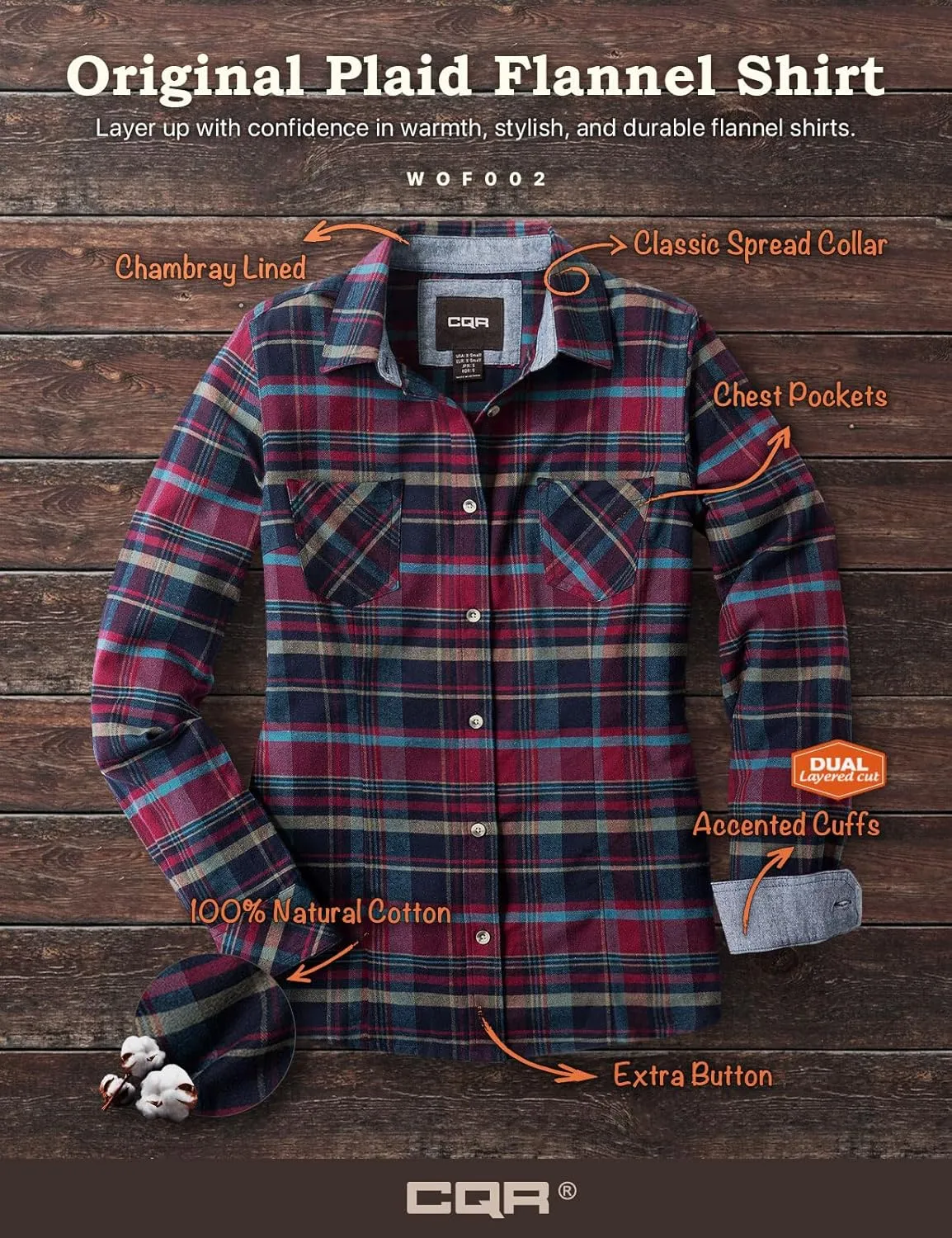 CQR Women's Plaid Flannel Shirt Long Sleeve, All-Cotton Soft Brushed Casual Button Down Shirts