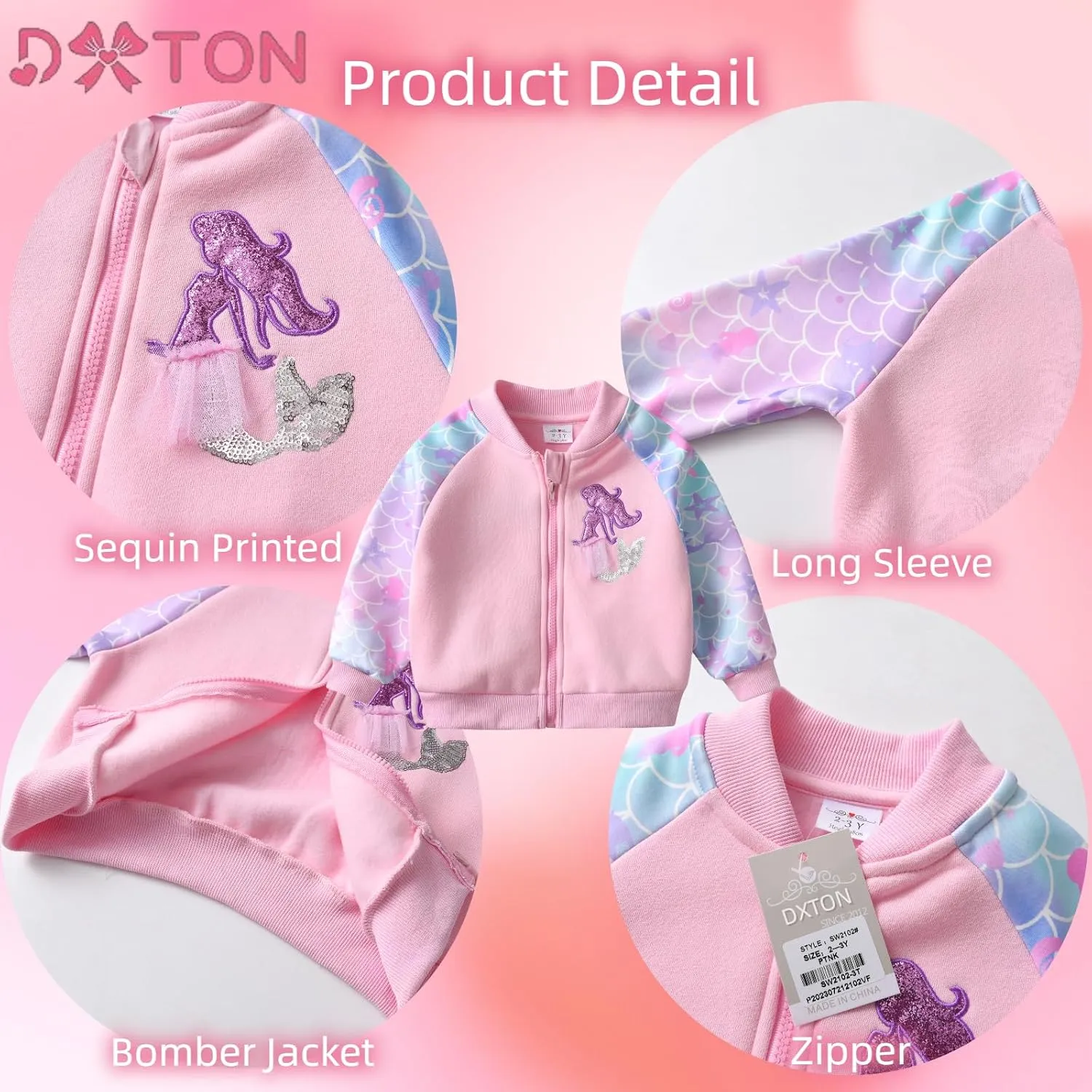 DXTON Girls Baseball Bomber Jacket Zip/Button Sweatshirt Fall Winter Outwear Coat for Kids Toddler 3-12 Years