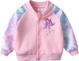 DXTON Girls Baseball Bomber Jacket Zip/Button Sweatshirt Fall Winter Outwear Coat for Kids Toddler 3-12 Years