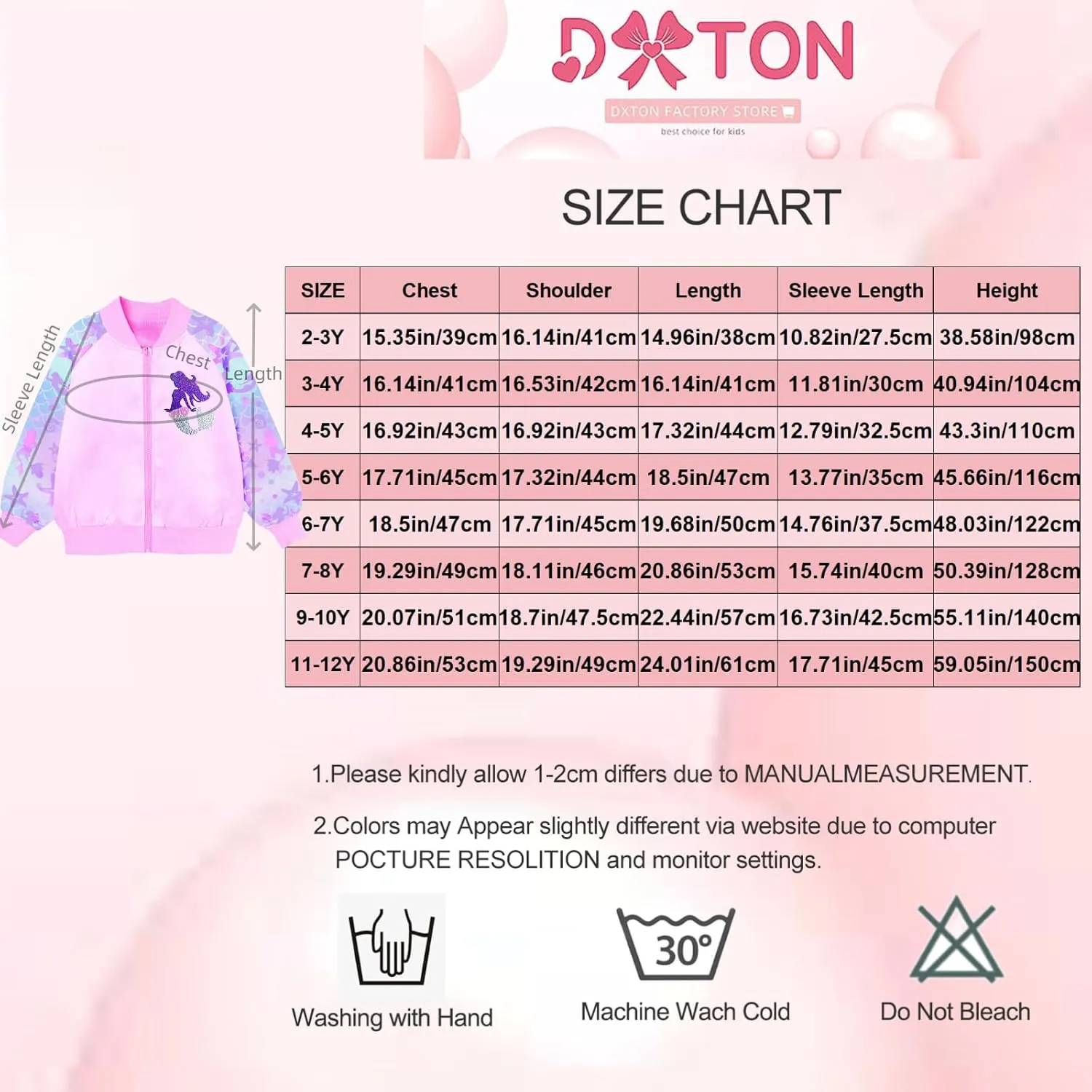 DXTON Girls Baseball Bomber Jacket Zip/Button Sweatshirt Fall Winter Outwear Coat for Kids Toddler 3-12 Years