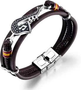 Eymi Mens Multilayer Braided Leather Cuff Bracelet Saxophone Jazz Music Jewelry, 8.3inch Adjustable