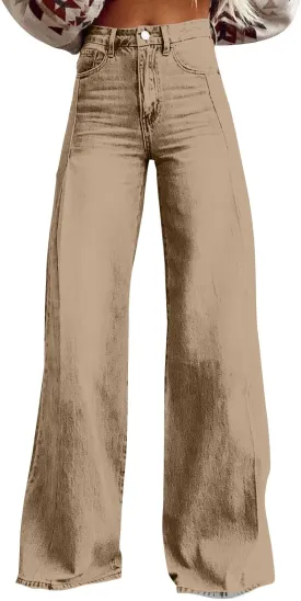 Flare Jeans for Women 2025 Summer Wide Leg Casual Jeans Vintage High Waisted Straight Stretch Pants with Pockets