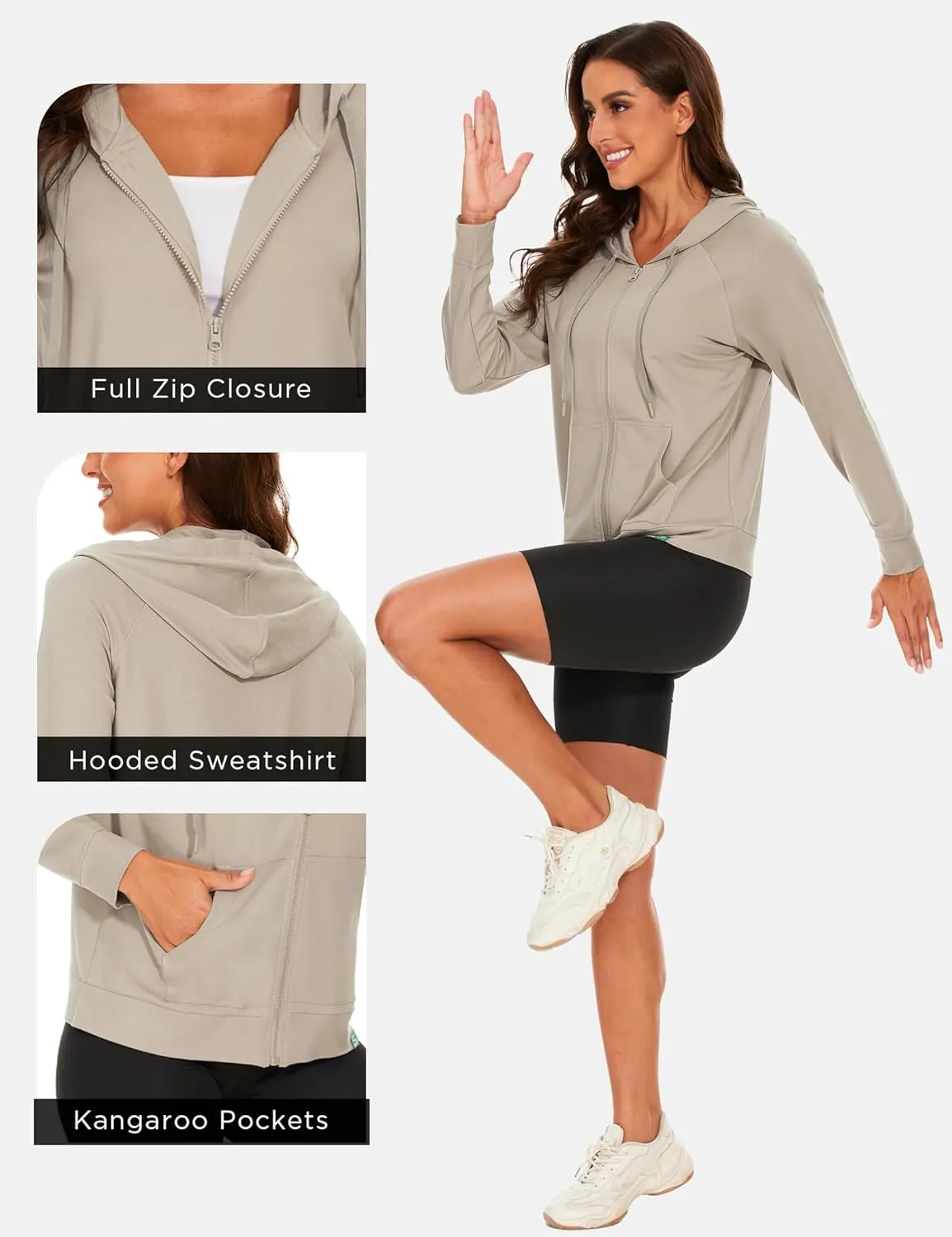 Full Zip Up Hoodies for Women Bamboo Viscose Lightweight Hooded Sweatshirt with Pocket Casual Long Sleeve Terry Top