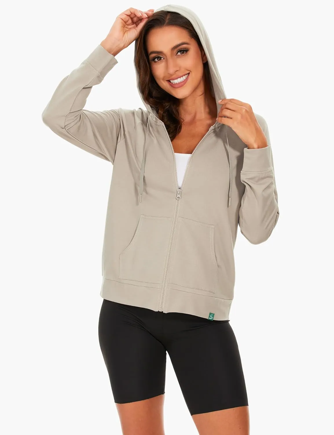 Full Zip Up Hoodies for Women Bamboo Viscose Lightweight Hooded Sweatshirt with Pocket Casual Long Sleeve Terry Top