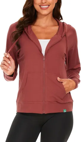 Full Zip Up Hoodies for Women Bamboo Viscose Lightweight Hooded Sweatshirt with Pocket Casual Long Sleeve Terry Top