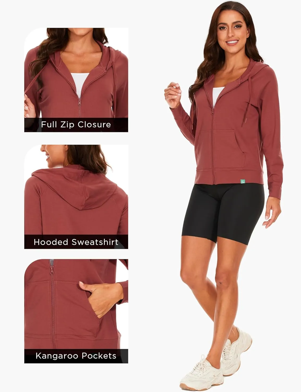Full Zip Up Hoodies for Women Bamboo Viscose Lightweight Hooded Sweatshirt with Pocket Casual Long Sleeve Terry Top