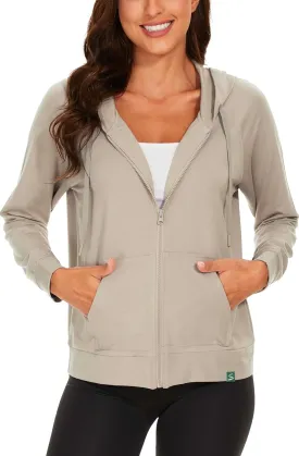 Full Zip Up Hoodies for Women Bamboo Viscose Lightweight Hooded Sweatshirt with Pocket Casual Long Sleeve Terry Top