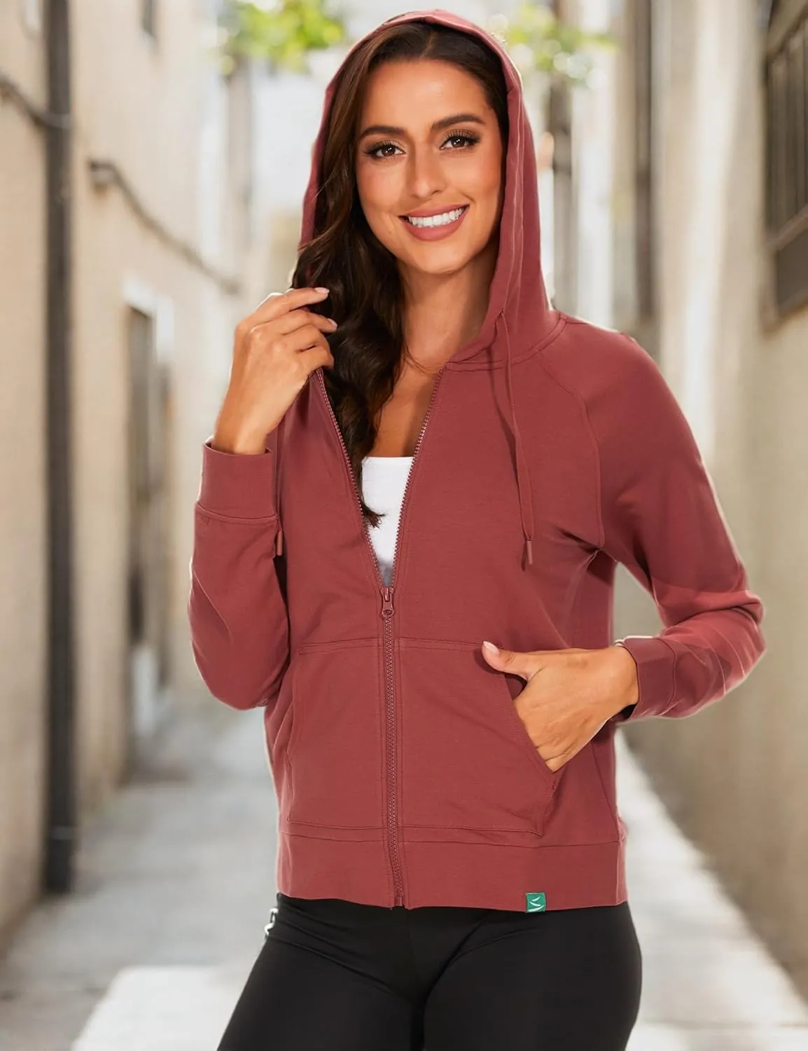Full Zip Up Hoodies for Women Bamboo Viscose Lightweight Hooded Sweatshirt with Pocket Casual Long Sleeve Terry Top