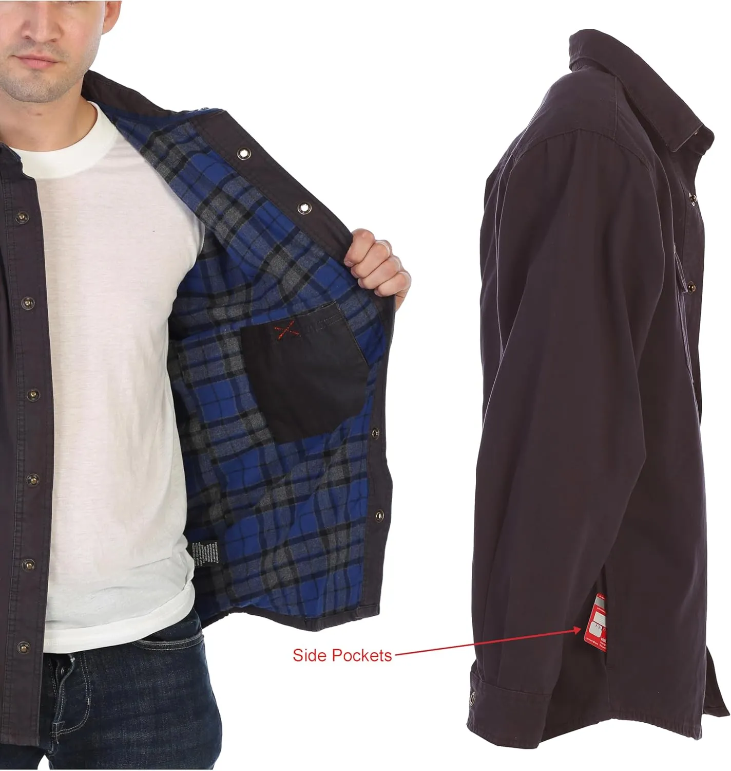 Gioberti Men's 100% Cotton Brushed and Soft Twill Shirt Jacket with Flannel Lining