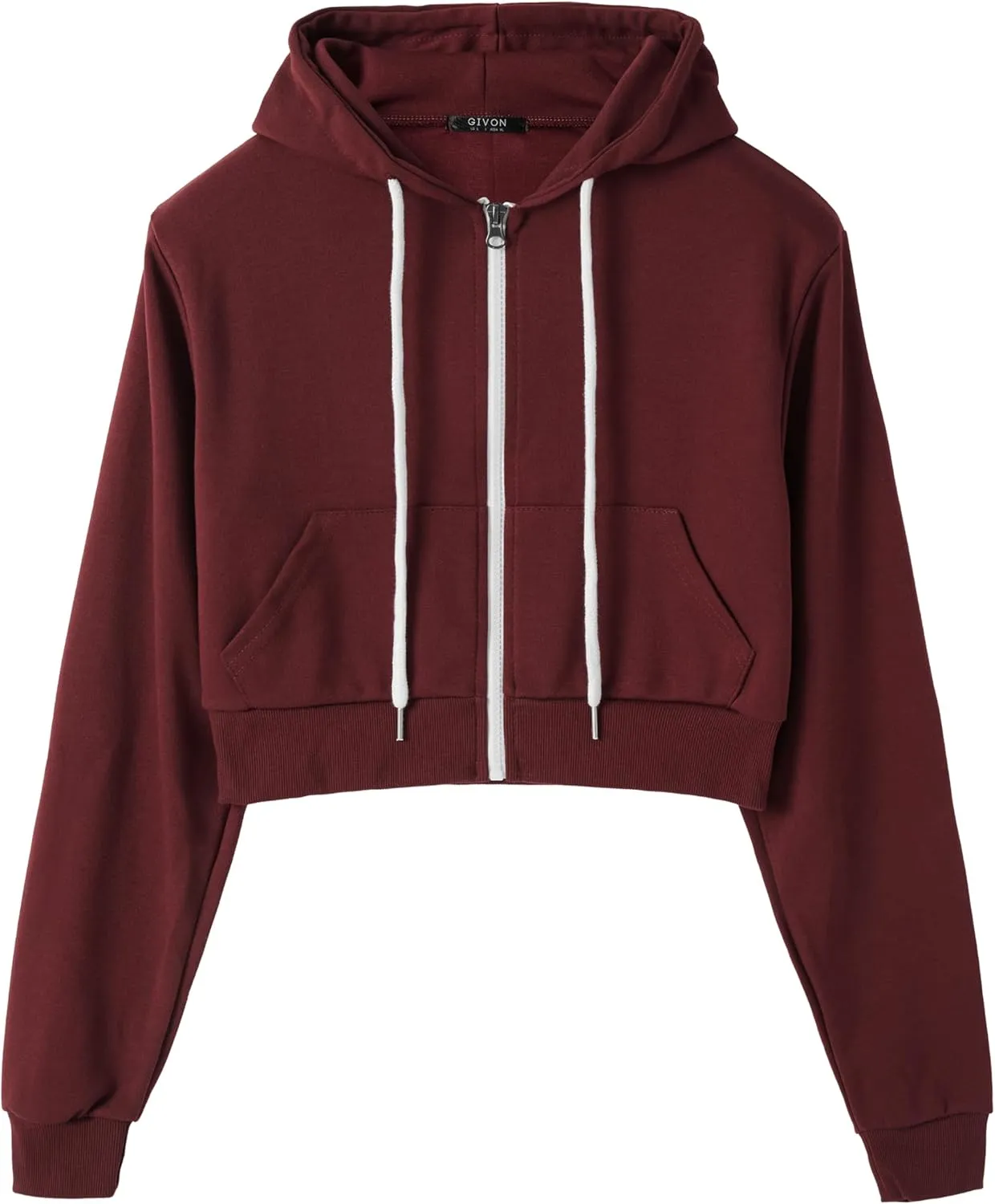 GIVON Womens Cropped Zip Up Hoodie Lightweight Slim Fit Long Sleeve Hooded Sweatshirts Crop Tops