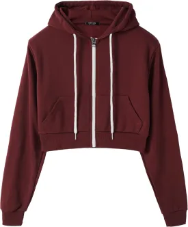 GIVON Womens Cropped Zip Up Hoodie Lightweight Slim Fit Long Sleeve Hooded Sweatshirts Crop Tops