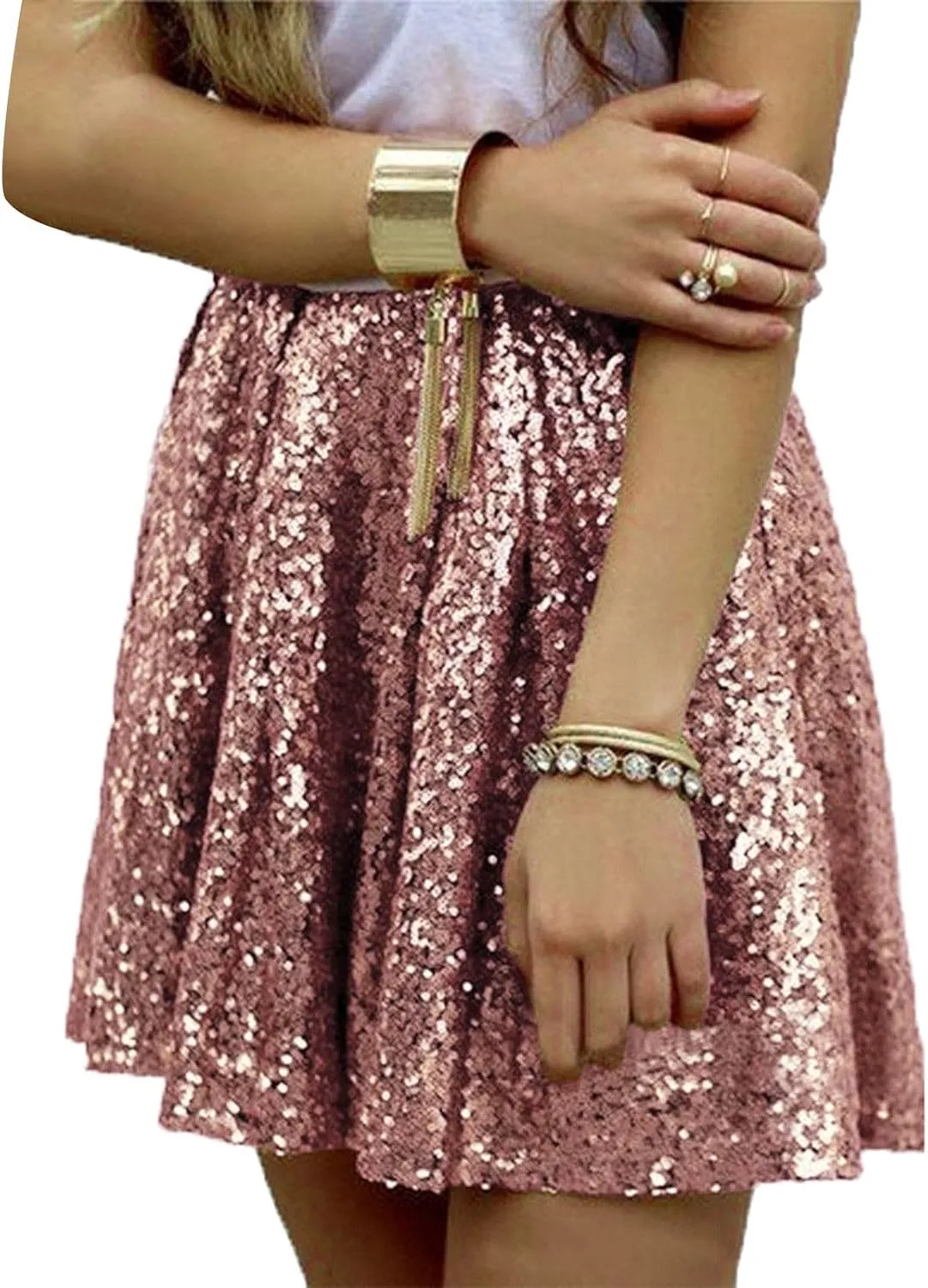 Golf Skirts Pleated Ruffle Glitter Lightweight A Line High Rise Sparkle Sequin Flare Folkloric Holiday Carnival
