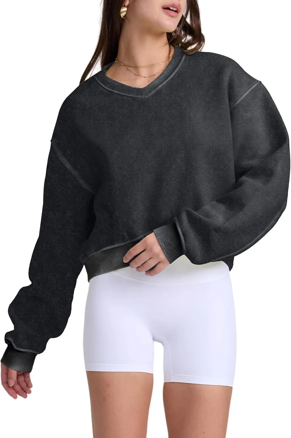 Hatant Sweatshirt for Women Acid Wash Athletic Hoodie Heritage Fleece V-neck Long Sleeve Hoodie Fleece Women Sweatshirt