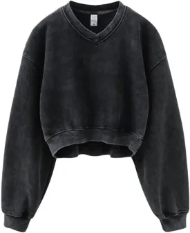 Hatant Sweatshirt for Women Acid Wash Athletic Hoodie Heritage Fleece V-neck Long Sleeve Hoodie Fleece Women Sweatshirt
