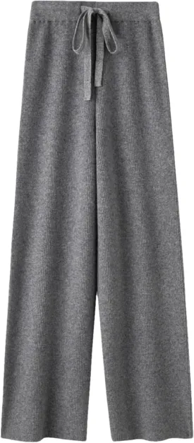 Hndudnff Women Wool Knitted Wide Leg Pants Winter Casual Loose Ribs Soft Floor Length Trousers