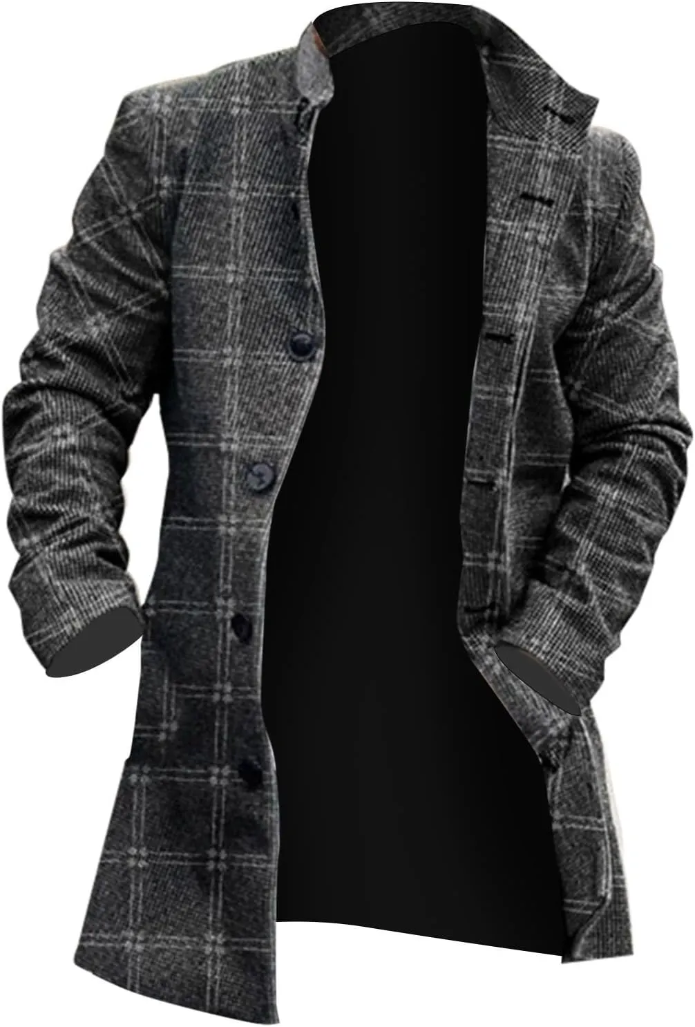 Houndstooth Overcoat for Men Single Breasted Color Block Patchwork Long Coats Hiking Outwear Sport Windbreaker Coats
