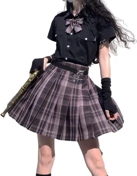 Japanese Pleated Skirt Mini Skirt Women's Summer Plaid Skirt high Waist White Pink Skirt A-Line Uniform Mini Skirt