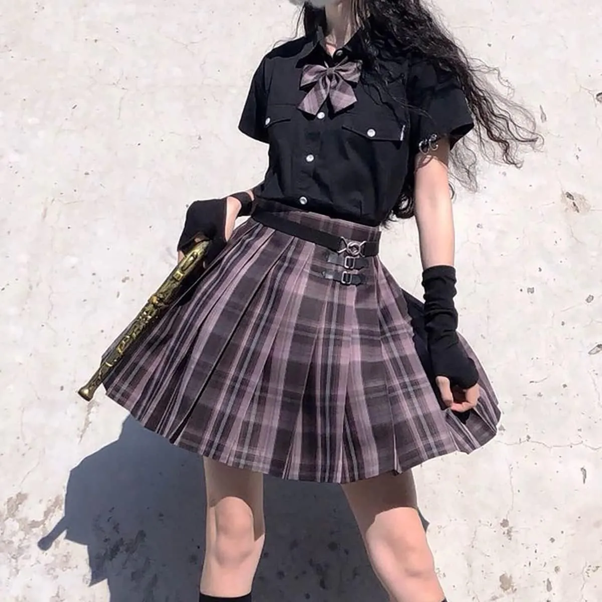 Japanese Pleated Skirt Mini Skirt Women's Summer Plaid Skirt high Waist White Pink Skirt A-Line Uniform Mini Skirt