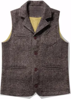JinXuanYa Men's Herringbone Vintage Coarse Wool Blend Buttoned Vest Tweed with Pockets Waistcoat