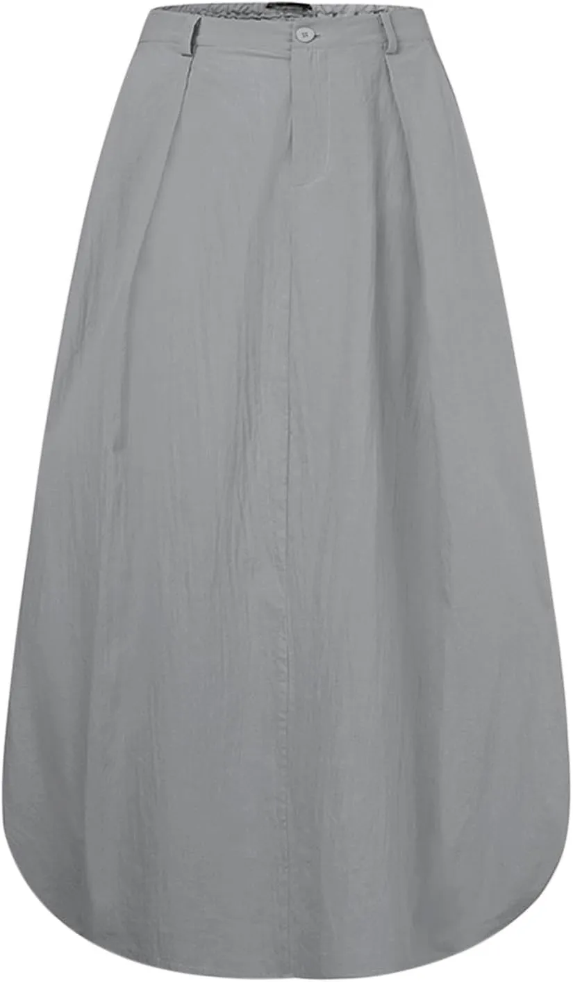 JOAU Women's Flowy Elastic High Waist A-Line Maxi Skirt - Summer Casual Lightweight Swing Long Skirts with Pockets