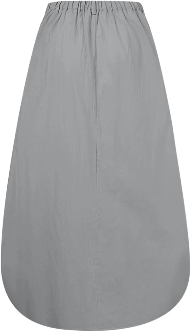 JOAU Women's Flowy Elastic High Waist A-Line Maxi Skirt - Summer Casual Lightweight Swing Long Skirts with Pockets
