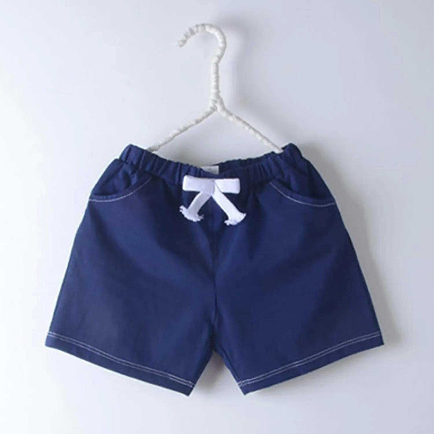 Kids Cotton Shorts Casual Preppy Shorts Solid Color School Uniform Elastic Waist Relaxed Fit Summer Wear with Pockets