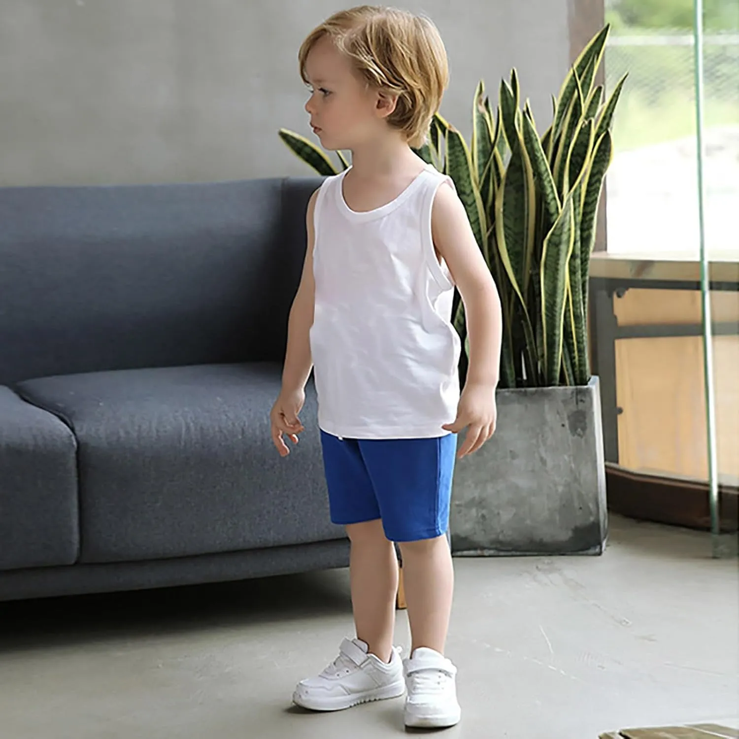 Kids Cotton Shorts Casual Preppy Shorts Solid Color School Uniform Elastic Waist Relaxed Fit Summer Wear with Pockets