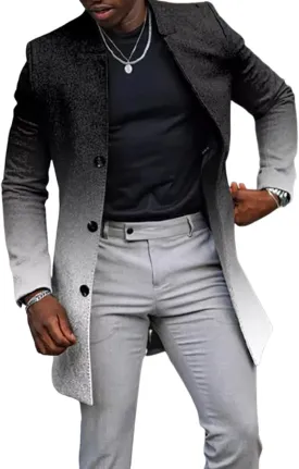 LOAIHA Plaid Trench Coat Mens Notched Collar Single Breasted Pea Coat Vintage Slim Windbreaker Office Business Trench Jacket