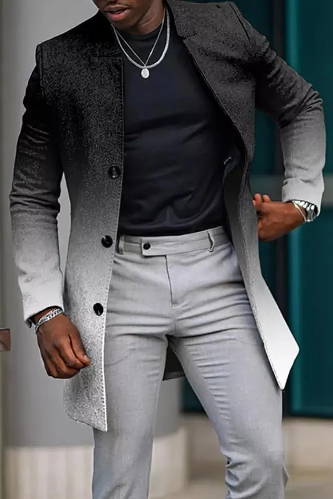 LOAIHA Plaid Trench Coat Mens Notched Collar Single Breasted Pea Coat Vintage Slim Windbreaker Office Business Trench Jacket