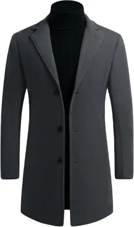Maiyifu-GJ Mens Wool Blend Trench Coat Mid-Length Notched Collar Long Top Pea Coats Business Single Breasted Jacket Overcoat