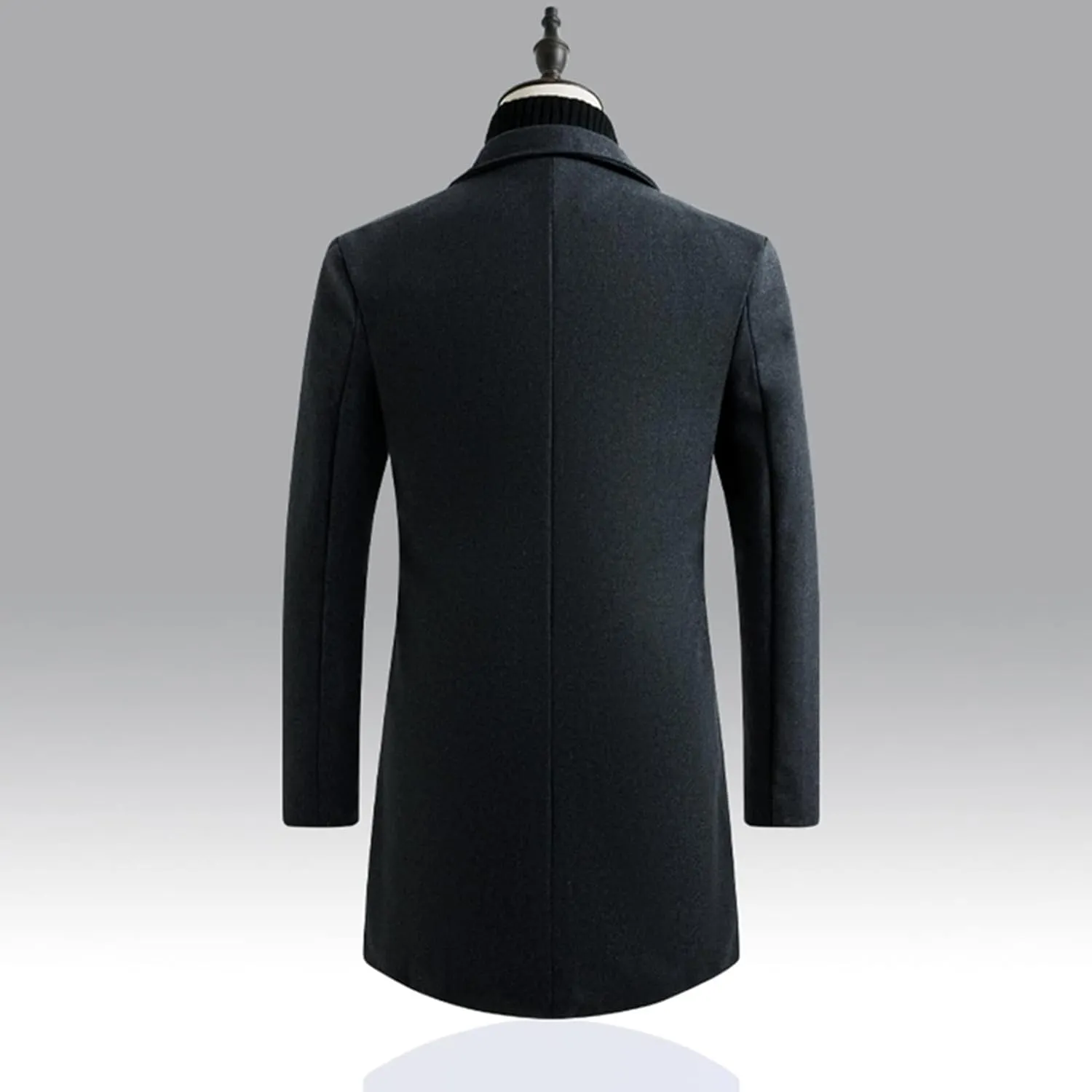 Maiyifu-GJ Mens Wool Blend Trench Coat Mid-Length Notched Collar Long Top Pea Coats Business Single Breasted Jacket Overcoat