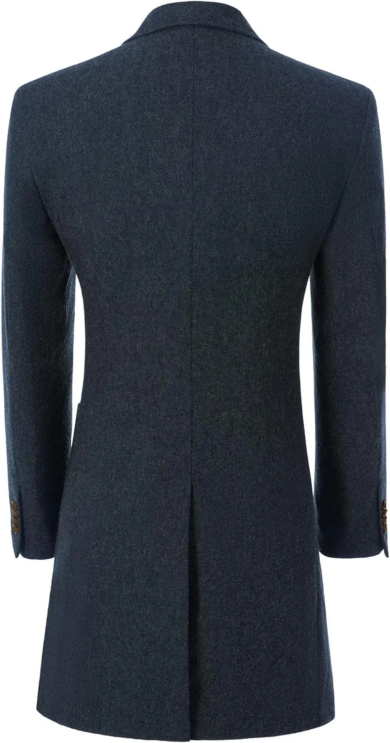 Men Trench Coat Classic Warm Peak Lapel Peacoat Mens Double Breasted Business Long Winter Mens Overcoat with Pockets