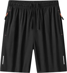 Mens Basketball Shorts Running Outdoor Activewear Gym Mosture-Wicking Breathable Bermuda Shorts with Zipper Pockets