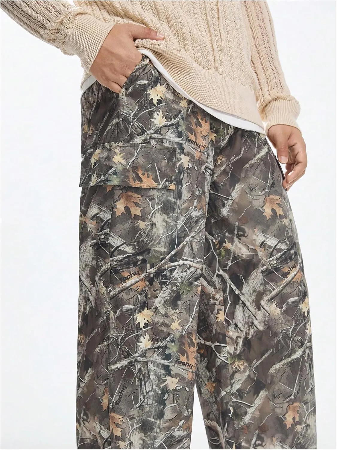 Men's Camo Print Straight Leg Pants Elastic Waist Loose Casual Trousers Streetwear