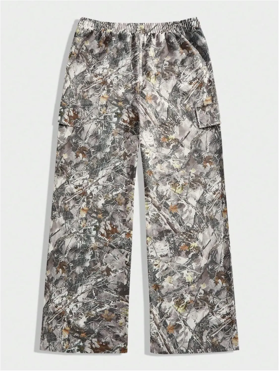 Men's Camo Print Straight Leg Pants Elastic Waist Loose Casual Trousers Streetwear