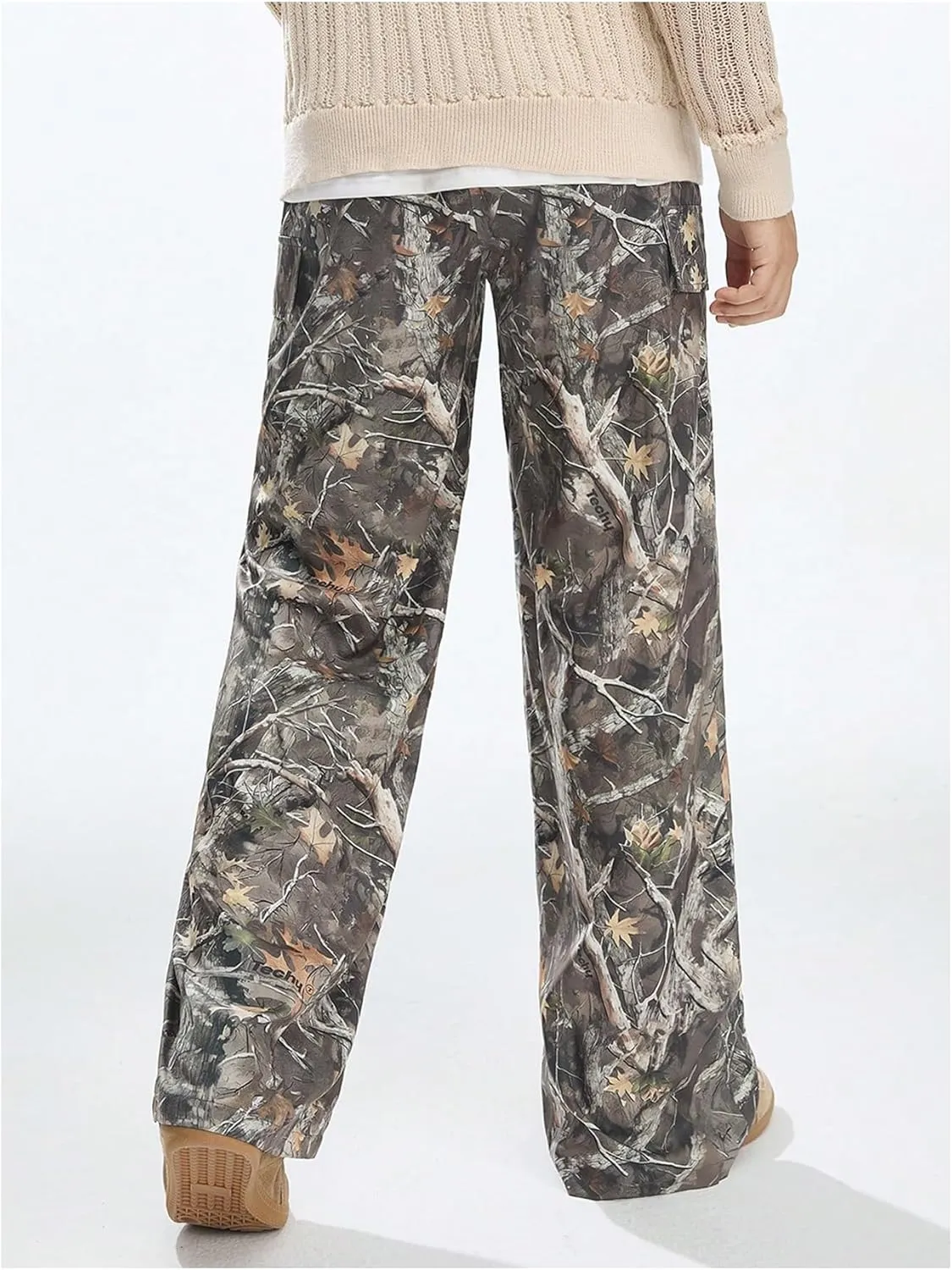 Men's Camo Print Straight Leg Pants Elastic Waist Loose Casual Trousers Streetwear