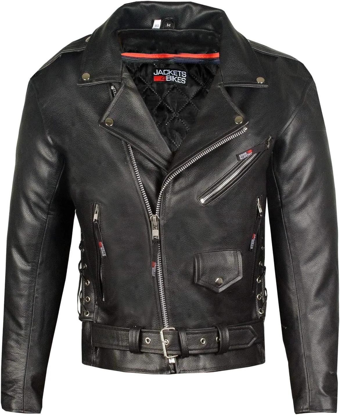 Men's ICONIC Brando Leather Motorcycle Jacket Premium Real Natural Buffalo Biker Jacket - Side Laces Concealed Carry Pockets, All-Season Leather Motorcycle Jacket for Men Black XXL