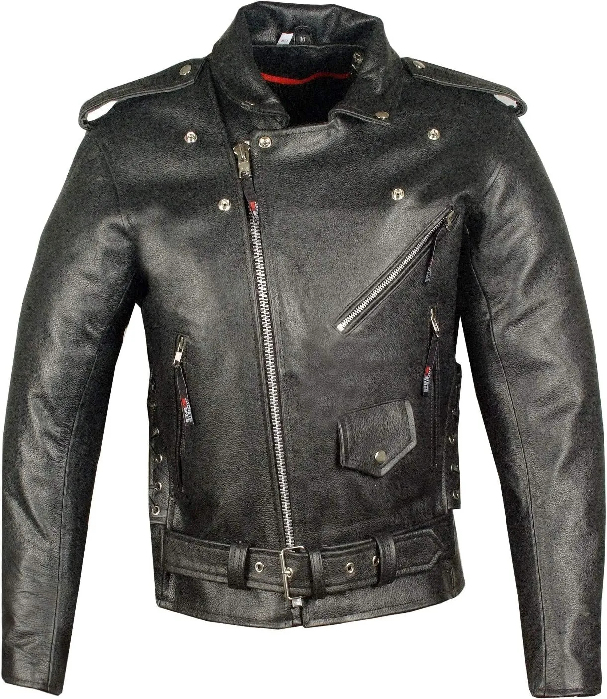 Men's ICONIC Brando Leather Motorcycle Jacket Premium Real Natural Buffalo Biker Jacket - Side Laces Concealed Carry Pockets, All-Season Leather Motorcycle Jacket for Men Black XXL