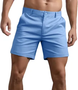 Mens Shorts 6 Inch Inseam Flat Front Summer Casual Stretch Slim fit Golf Chino Short