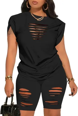 PINSV Women 2 Piece Outfits Summer Sweatsuits Biker Short Workout Jogger Sets