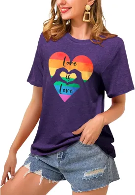 Pride Shirts for Women:Rainbow Heart LGBTQ Support Crew Neck Short Sleeve Pride Ally Higher Quality T-Shirt