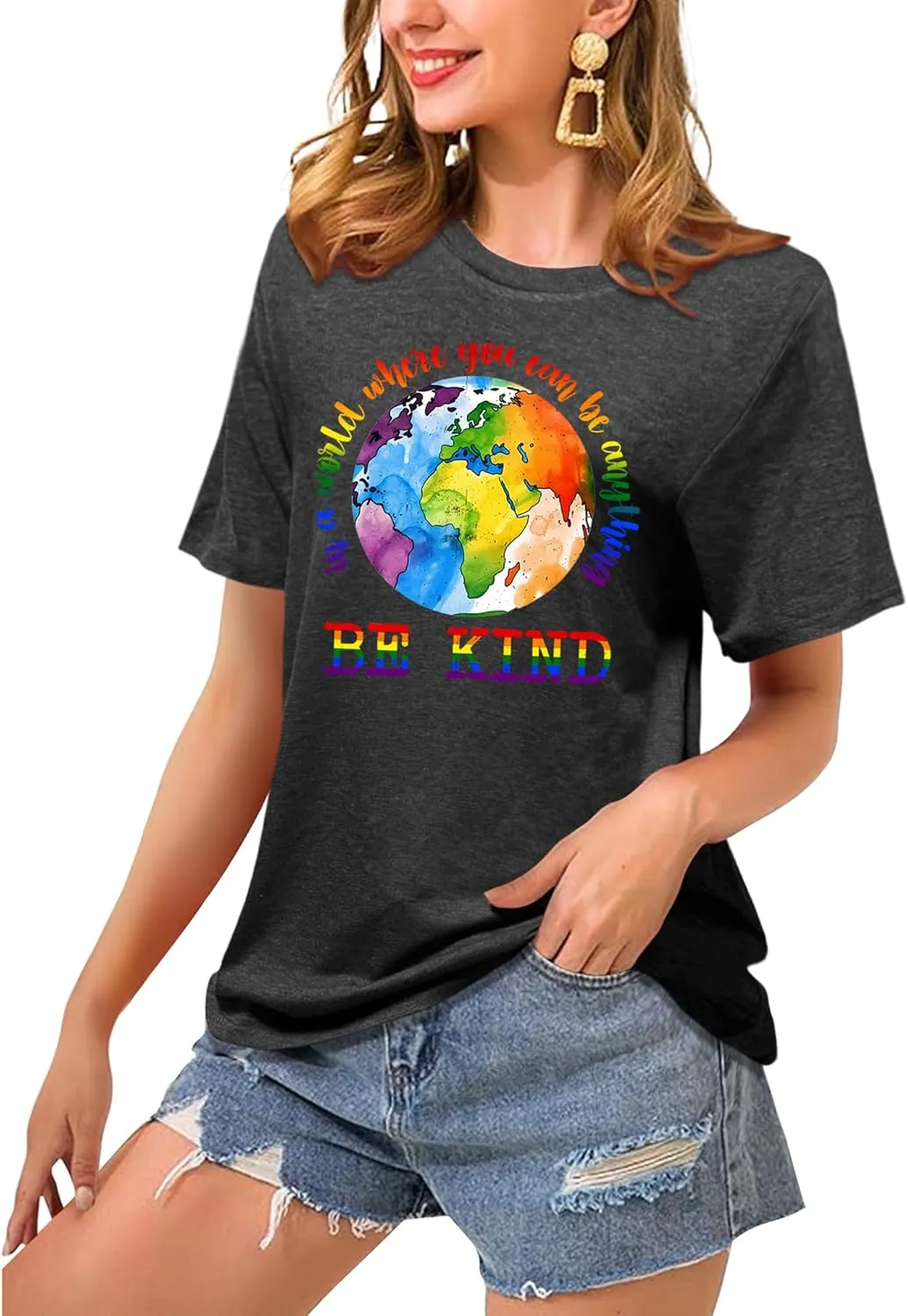 Pride Shirts for Women:Rainbow Heart LGBTQ Support Crew Neck Short Sleeve Pride Ally Higher Quality T-Shirt