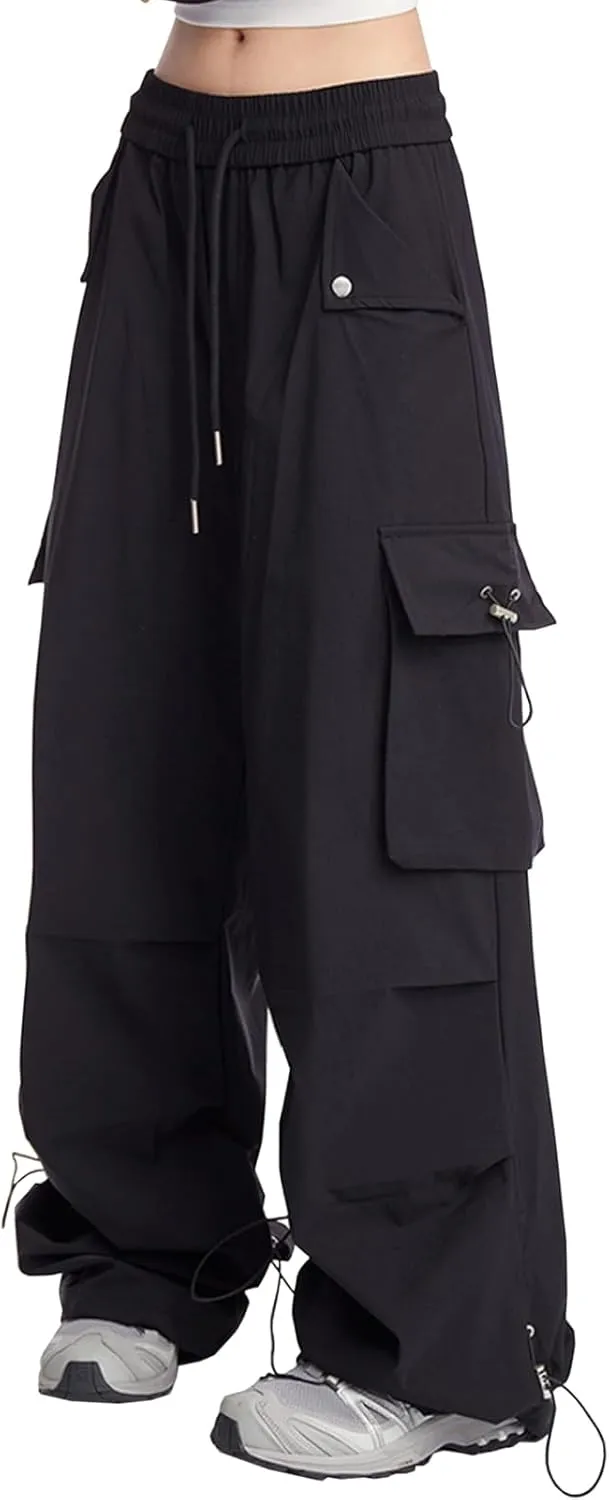 SANGTREE Women's Drawstring Elastic Waist Ruched Baggy Cargo Pants Hip Hop Streetwear