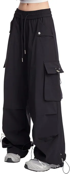 SANGTREE Women's Drawstring Elastic Waist Ruched Baggy Cargo Pants Hip Hop Streetwear