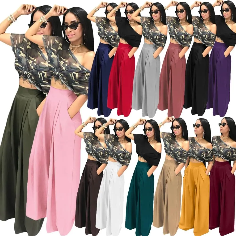 SHINFY Women's Stretchy Plus Size Wide Leg Palazzo Pants (S-3XL)