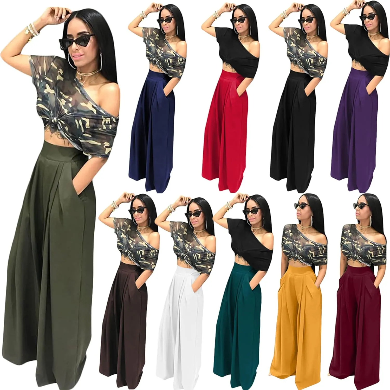 SHINFY Women's Stretchy Plus Size Wide Leg Palazzo Pants (S-3XL)